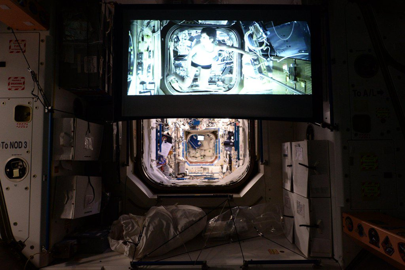 The film Gravity playing on the International Space Station (Photo by NASA astronaut Scott Kelly)